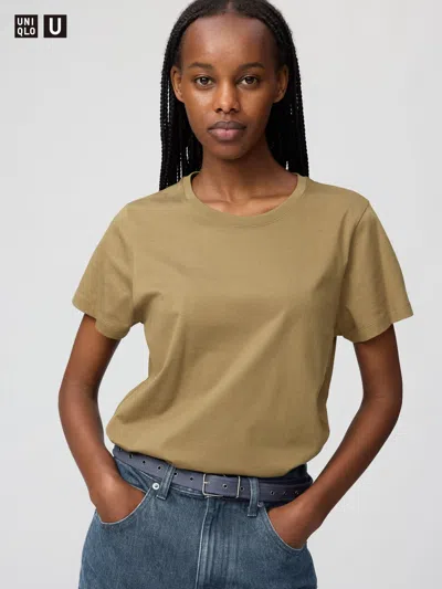 Uniqlo Women's Supima Cotton T-shirt Khaki Medium  Us In Brown