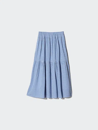 Uniqlo Women's Tiered Maxi Skirt Gingham, Blue, Xl
