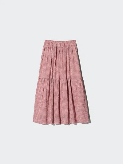 Uniqlo Women's Tiered Maxi Skirt Gingham, Large In Pink