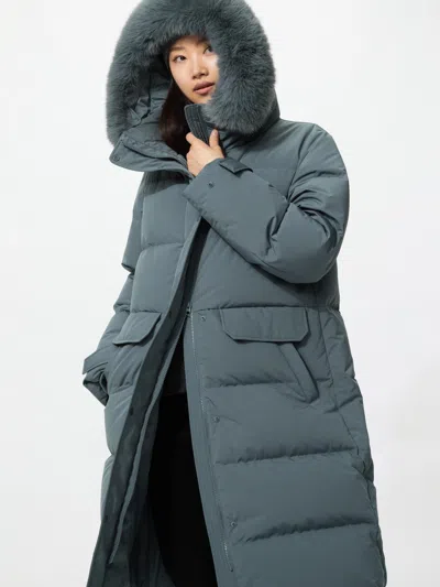 Uniqlo Women's Ultra Warm Down Long Coat, Gray, 2xs In Blue