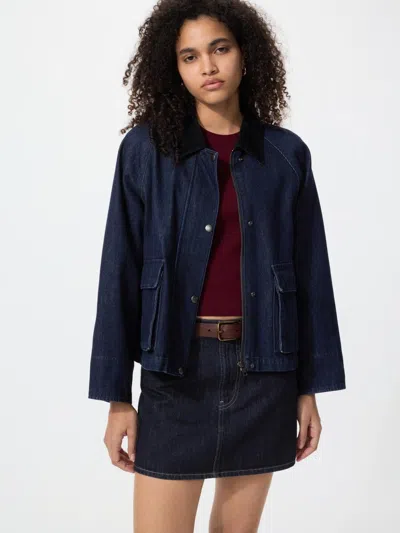 Uniqlo Women's Utility Short Jacket Denim, Navy, 2xl In Blue