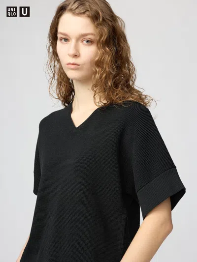 Uniqlo Women's V-neck Sweater Short Sleeve Black Xl  Us