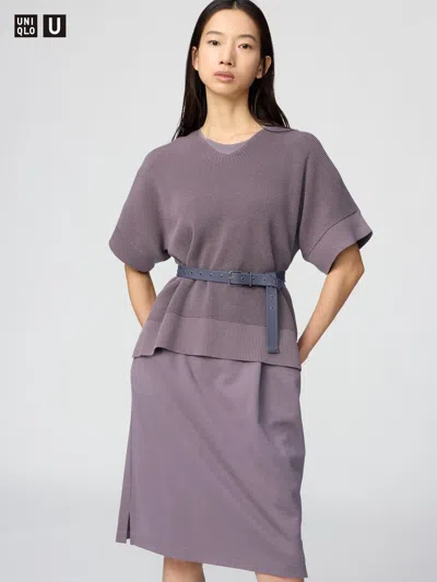 Uniqlo Women's V-neck Sweater Short Sleeve Purple Xl  Us