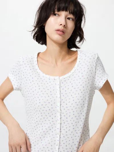 Uniqlo Women's Waffle Full Open Mini T-shirt Pattern White Large  Us In Multi