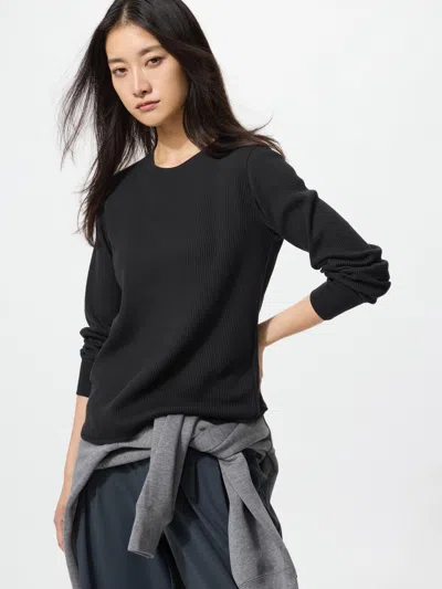 Uniqlo Women's Waffle T-shirt Black Xl  Us
