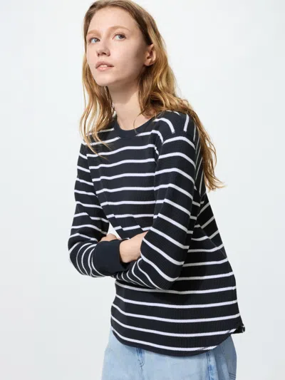 Uniqlo Women's Waffle T-shirt Striped Navy Xl  Us In Blue