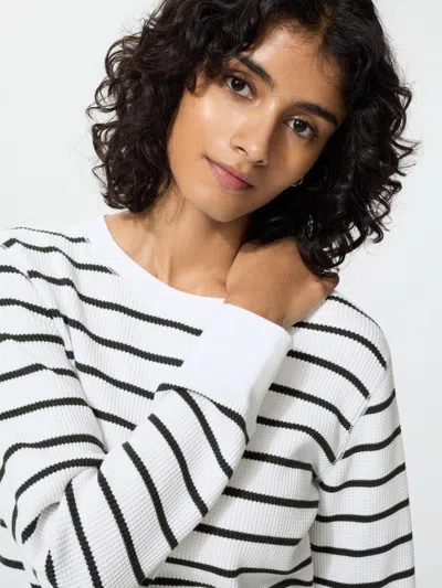 Uniqlo Women's Waffle T-shirt Striped White Large  Us