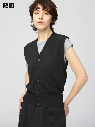 Uniqlo Women's Washable Button Down Knitted Vest Black Xl  Us