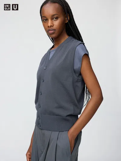 Uniqlo Women's Washable Button Down Knitted Vest Blue Xl  Us