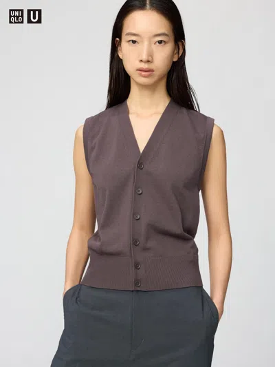 Uniqlo Women's Washable Button Down Knitted Vest Dark Purple Xl  Us