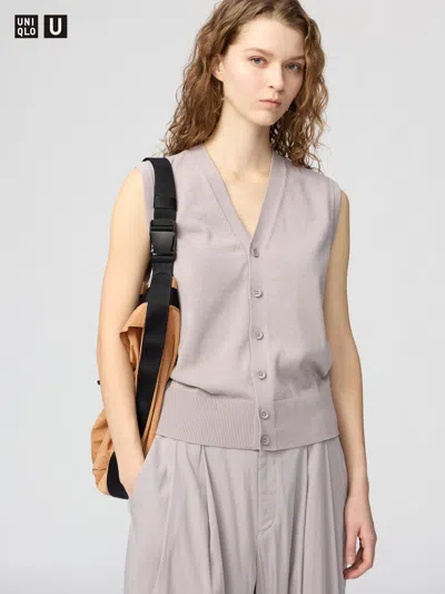 Uniqlo Women's Washable Button Down Knitted Vest Purple Xl  Us