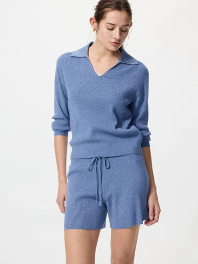 Uniqlo Women's Washable Knit Ribbed Shorts Blue Xl  Us