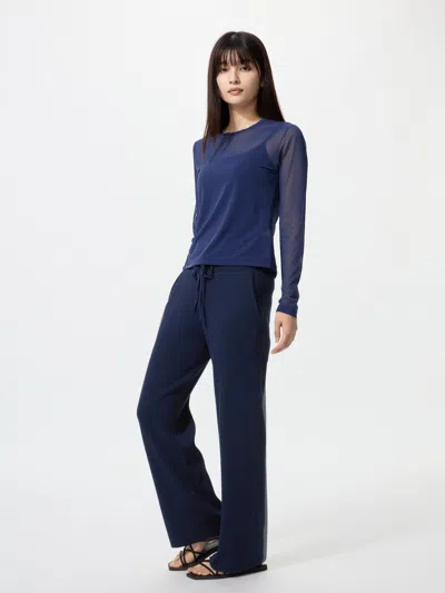 Uniqlo Women's Washable Ribbed Knit Pants Navy Xl  Us In Blue