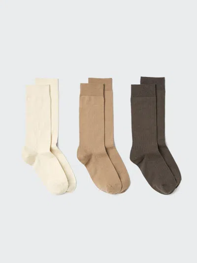 Uniqlo Women's Wide Ribbed Socks 3 Pairs With Deodorizing, Natural, Us W 7.5-10 In Neutral