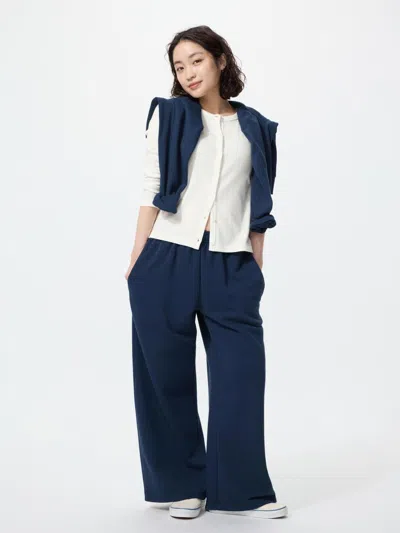 Uniqlo Women's Wide Sweatpants Short, Navy, 2xs In Blue