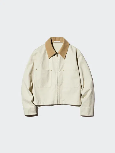 Uniqlo Women's Zip-up Short Jacket, Natural, Xl In White