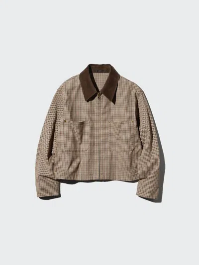 Uniqlo Women's Zip-up Short Jacket Pattern, Brown, Xl