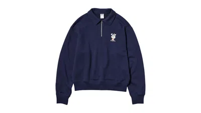 Pre-owned Uniqlo X Pop Mart The Monsters Women's Halfzip Sweatshirt In Navy Blue