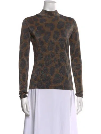 Pre-owned Unique Animal Print Turtleneck Sweatshirt In Brown