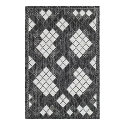 Unique Loom Geometric Machine Woven Polypropylene Indoor / Outdoor Area Rug In Black/white In Black;white