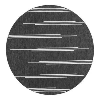 Unique Loom Geometric Machine Woven Polypropylene Indoor / Outdoor Area Rug In Black/white In Black;white