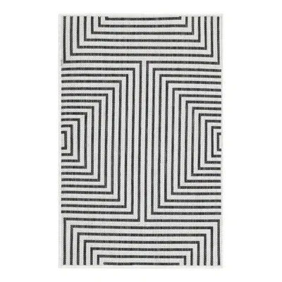 Unique Loom Geometric Machine Woven Polypropylene Indoor / Outdoor Area Rug In White/black In Black;white