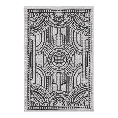 Unique Loom Geometric Machine Woven Polypropylene Indoor/outdoor Area Rug In White/black In Black;white