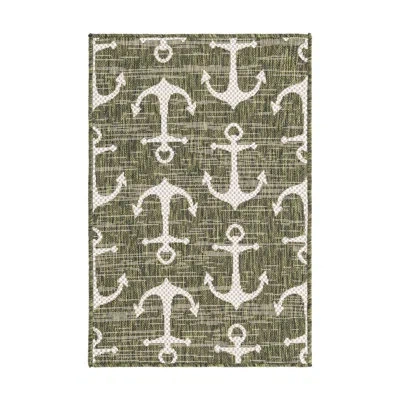 Unique Loom Glidden Machine Made Power Loom Plastic Indoor/outdoor Rug In Green/ivory In Green;ivory