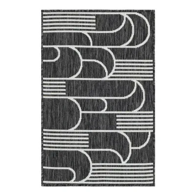 Unique Loom Indoor/outdoor Modern Area Rug In Black;white