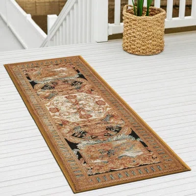 Unique Loom Indoor/outdoor Traditional Area Rug In Black;brown;gold