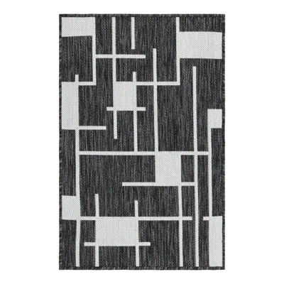 Unique Loom Outdoor Modern Indoor/outdoor Area Rug In Black;white