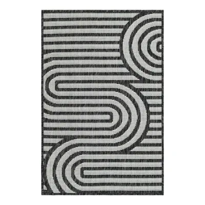 Unique Loom Outdoor Modern Indoor/outdoor Area Rug In Black;white