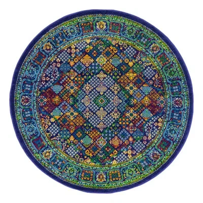 Unique Loom Oval Keyport Oriental Navy/blue/yellow Area Rug