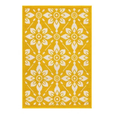Unique Loom Trellis Floral Machine Made Power Loom Polypropylene Plastic Indoor / Outdoor Area Rug In Beige/yell In Beige;yellow