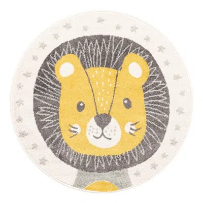 Unique Loom Whimsy Friendly Lion Yellow/gray/ivory Kid Rug In Gray;yellow;ivory