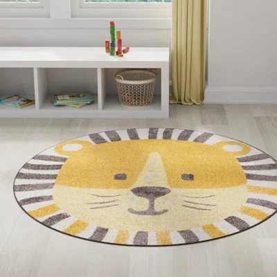 Unique Loom Whimsy Lion Kid Rug In Gray,orange