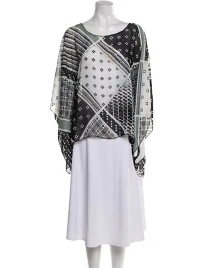 Pre-owned Unique Printed Scoop Neck Tunic In Blue