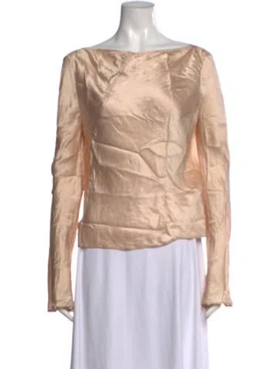 Pre-owned Unique Silk Bateau Neckline Blouse In Neutral