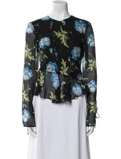Pre-owned Unique Silk Floral Print Blouse In Black