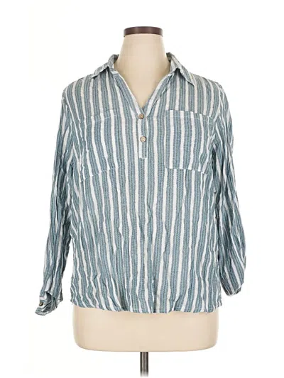 Pre-owned Unique Spectrum 3/4 Sleeve Button Down Shirt In Blue