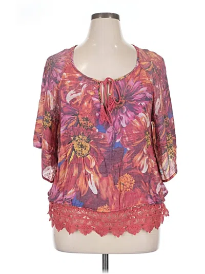 Pre-owned Unique Spectrum Short Sleeve Blouse In Pink