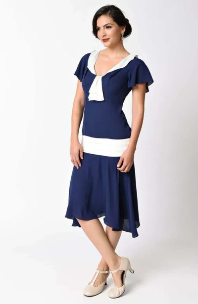 Unique Vintage 1920s Wilshire Flapper Day Dress In Blue