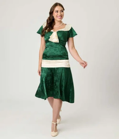 Unique Vintage 1920s Wilshire Flapper Day Dress In Green