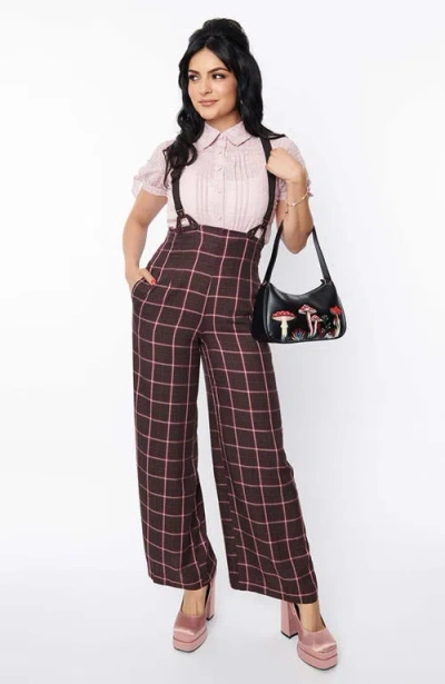 Unique Vintage 1930s High Waist Suspender Pants In Purple/mauve Plaid