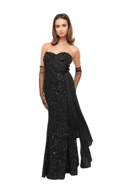 Unique Vintage 1930s Sequin Lace Mermaid Dress In Black