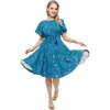 Unique Vintage 1930s Swing Dress In Teal & Gold Stars
