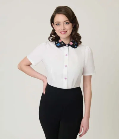 Unique Vintage 1940s Collared Blouse In White