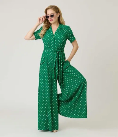 Unique Vintage 1940s Flare Leg Jumpsuit In Green