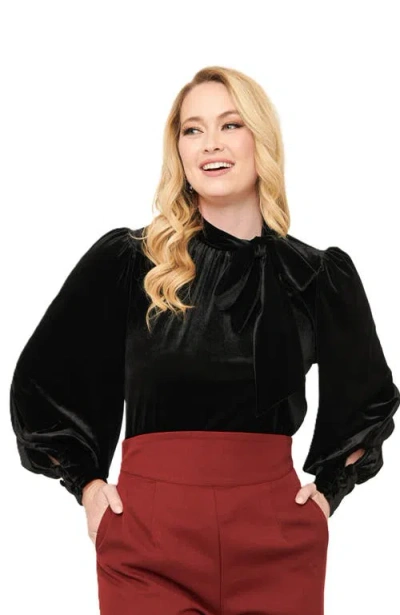 Unique Vintage 1940s Long Sleeve Bow Blouse In Black