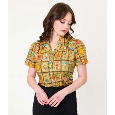 Unique Vintage 1940s Notched Collar Blouse In Brown